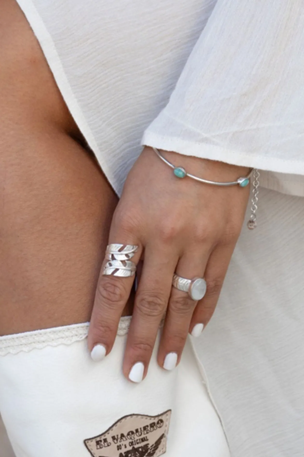 Armreif Armband Dots Silber Aqua