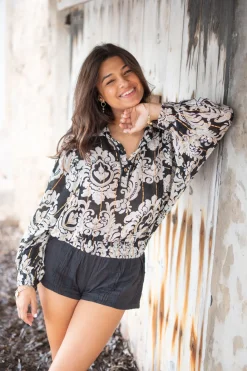 Bluse Briso Barock Schwarzer Druck