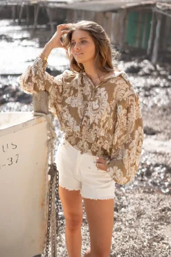 Bluse Briso Barock Taupe Druck