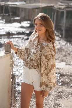 Bluse Briso Barock Taupe Druck