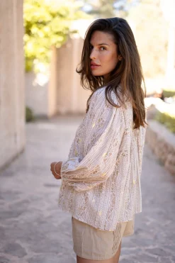 Bluse Corazon Druck Sand