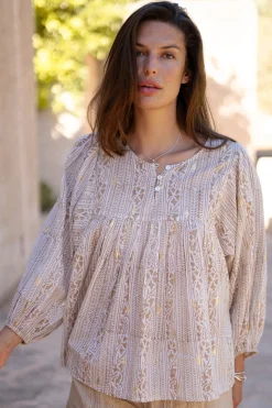 Bluse Corazon Druck Sand