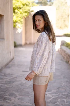 Bluse Corazon Druck Sand