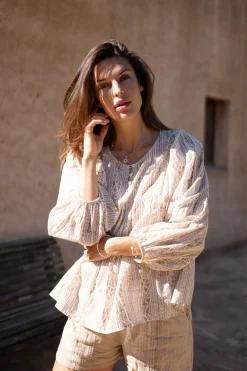 Bluse Corazon Druck Sand