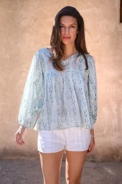 Bluse Corazon Print Steinblau
