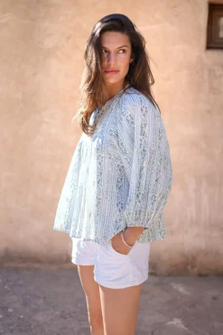 Bluse Corazon Print Steinblau