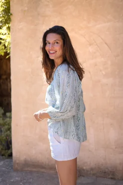 Bluse Corazon Print Steinblau