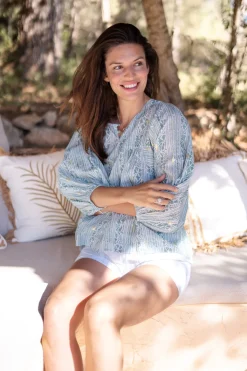 Bluse Corazon Print Steinblau