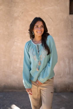 Bluse Corazon Stickerei Steinblau