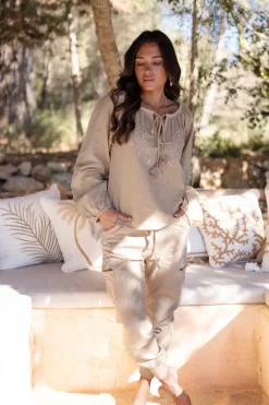 Bluse Corazon Stickerei Sand