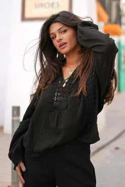 Bluse Encaje Schwarz