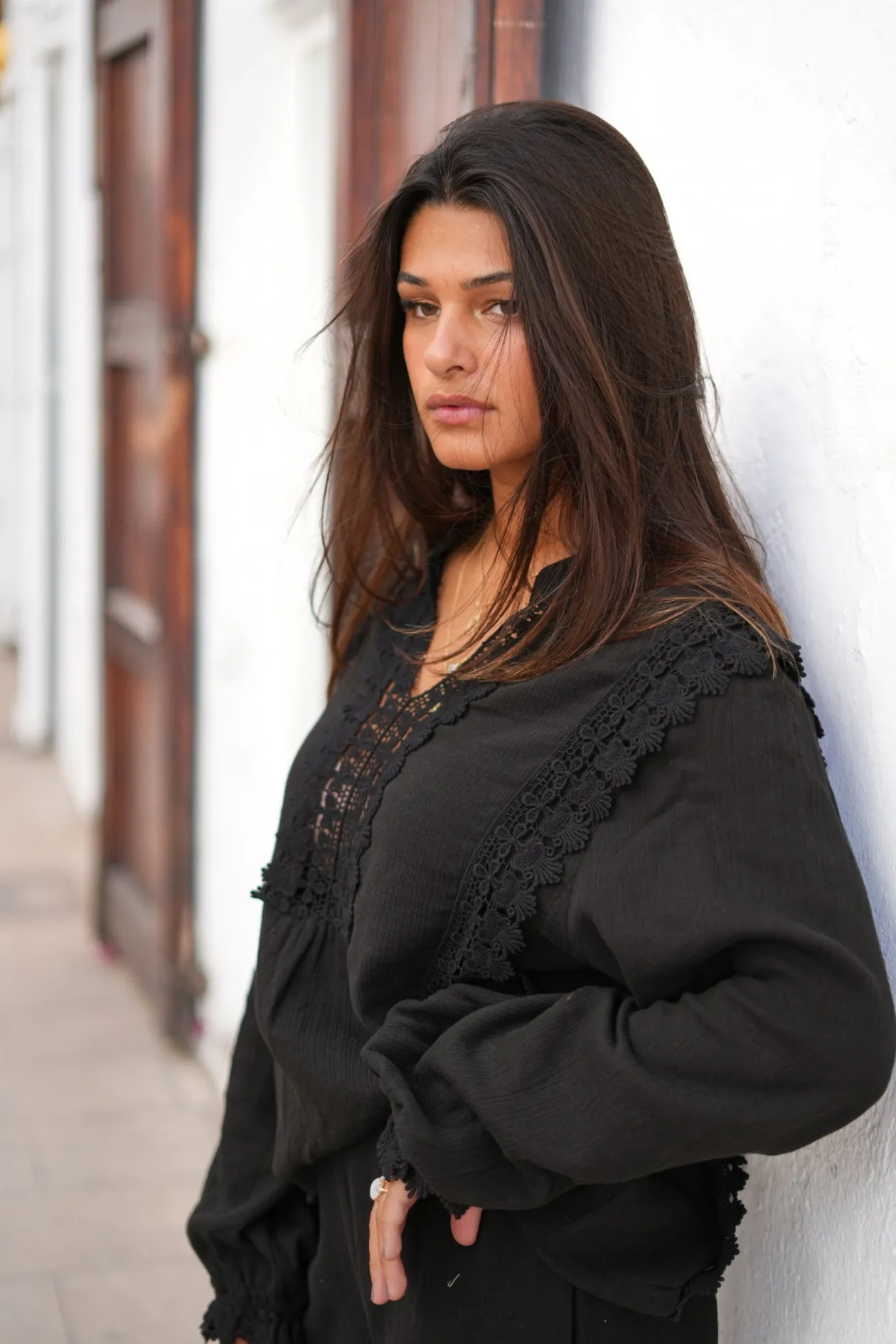 Bluse Encaje Schwarz