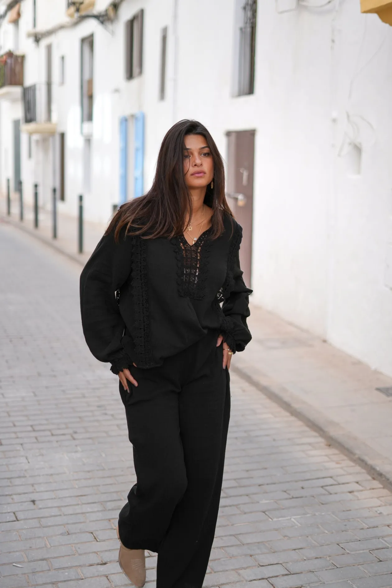 Bluse Encaje Schwarz