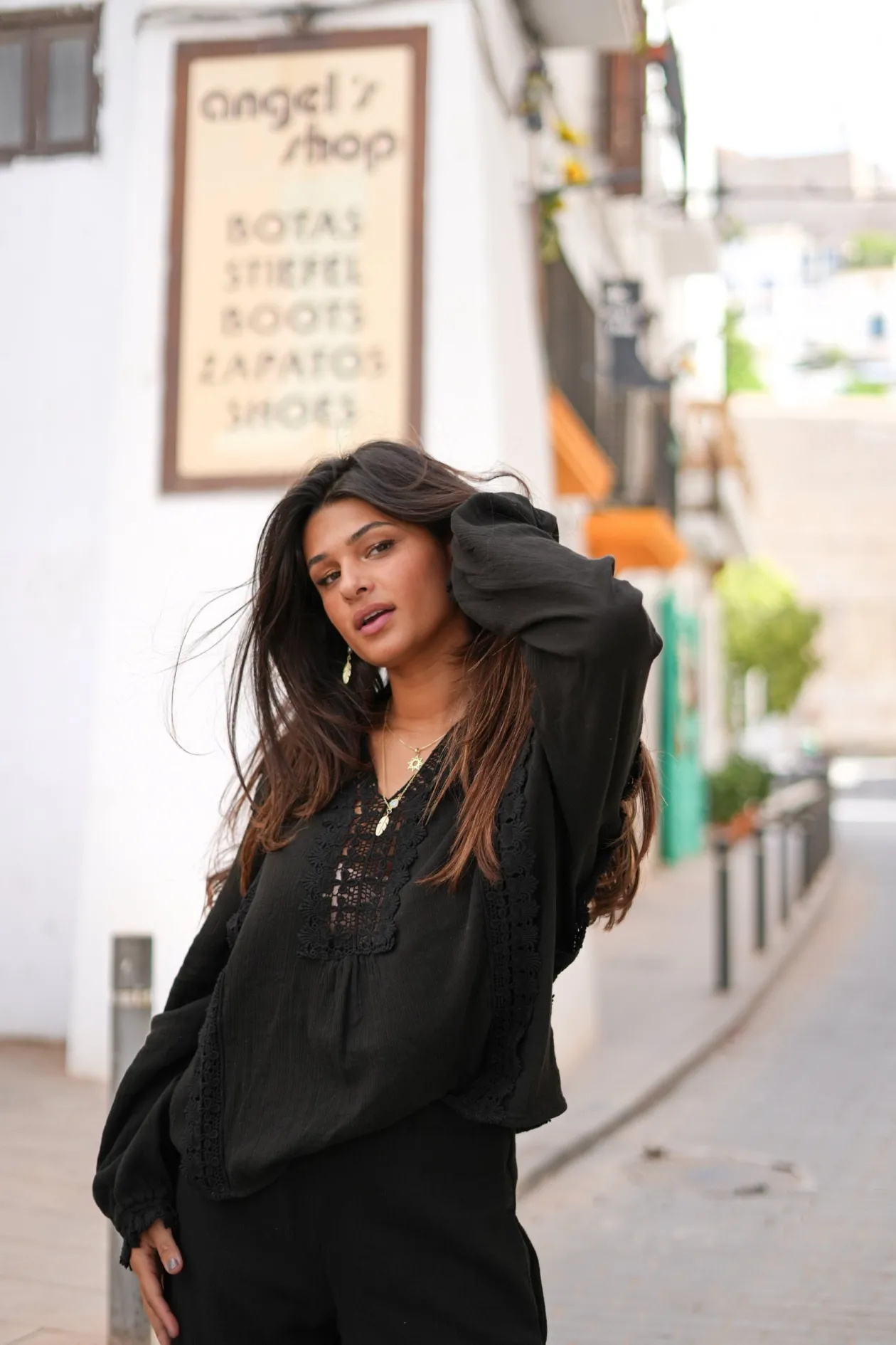 Bluse Encaje Schwarz