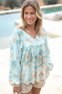 Bluse Kiki Flower Aqua