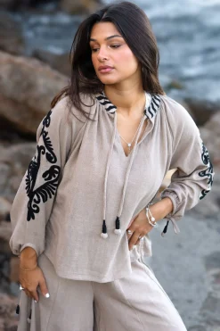 Bluse mit Stickerei Esthetica Taupe