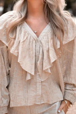 Bluse Ruffle Sparkle Ecru Gold