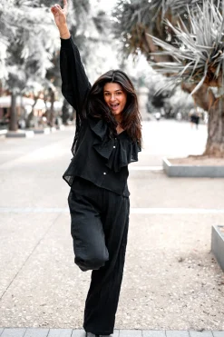 Bluse Ruffle Sparkle Schwarz