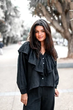 Bluse Ruffle Sparkle Schwarz