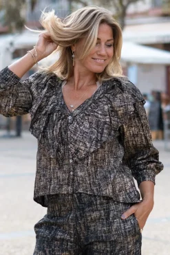 Bluse Ruffle Sparkle Schwarz Gold