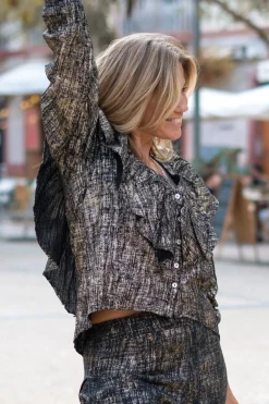 Bluse Ruffle Sparkle Schwarz Gold