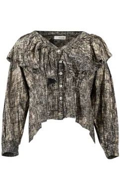 Bluse Ruffle Sparkle Schwarz Gold