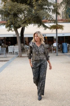 Bluse Ruffle Sparkle Schwarz Gold