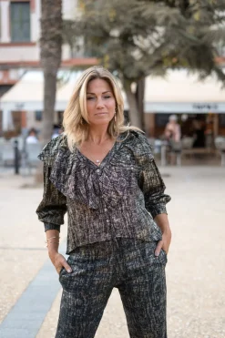 Bluse Ruffle Sparkle Schwarz Gold