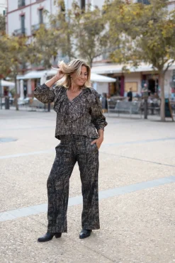 Bluse Ruffle Sparkle Schwarz Gold