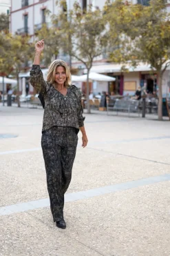 Bluse Ruffle Sparkle Schwarz Gold