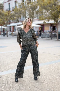 Bluse Ruffle Sparkle Schwarz Gold