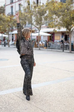 Bluse Ruffle Sparkle Schwarz Gold