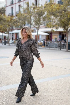 Bluse Ruffle Sparkle Schwarz Gold