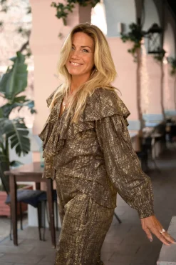 Bluse Ruffle Sparkle Taupe Gold