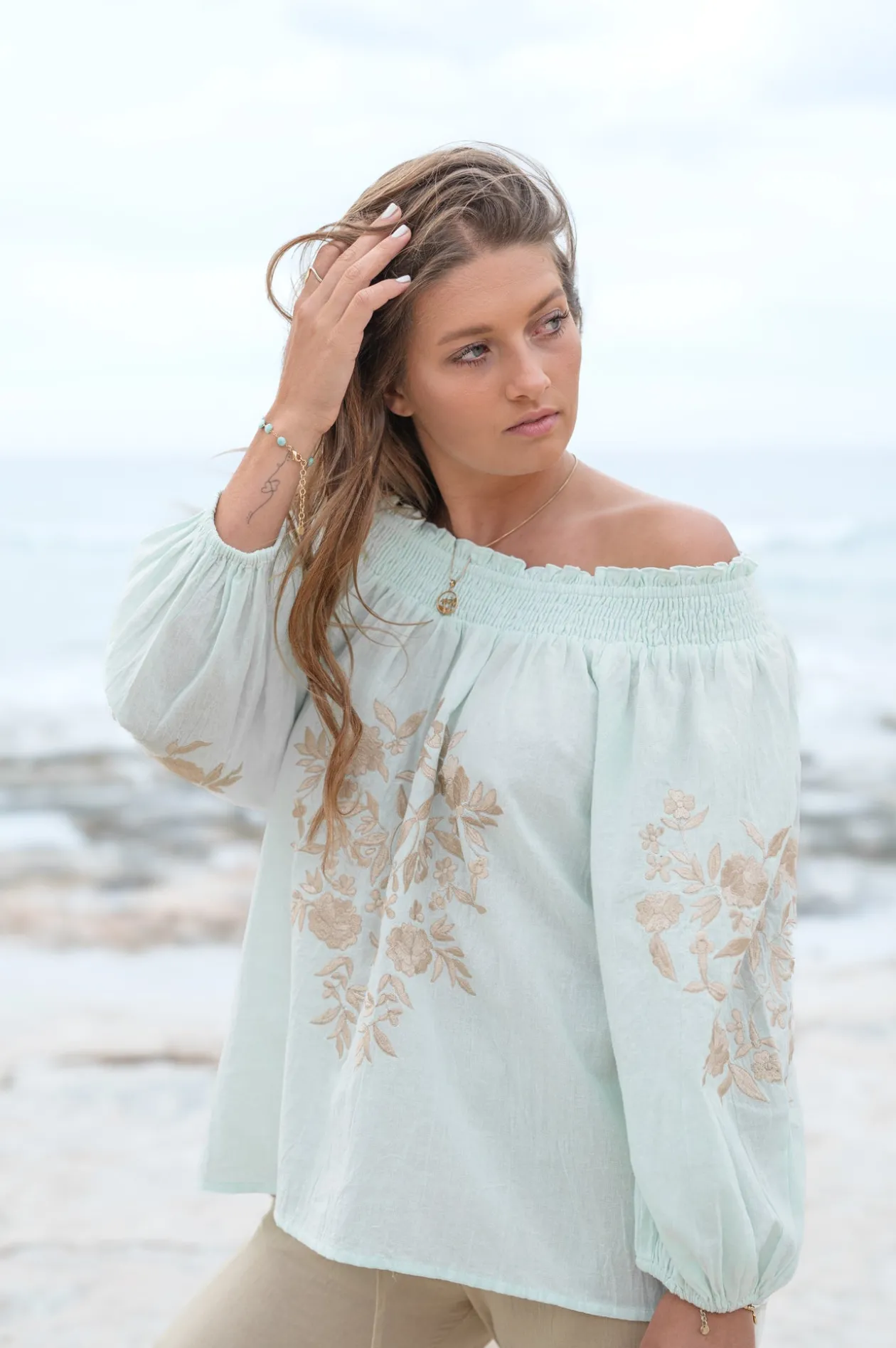 Bluse Selena Bordado Mint