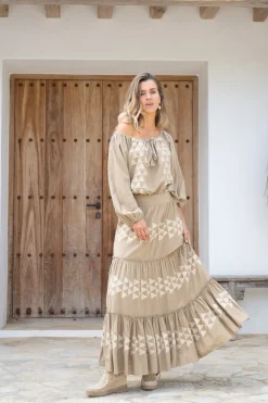 Bluse Serena Cuadros Taupe