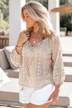 Bluse Spitze Sand