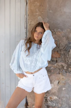 Bluse Yira Bordado Blau