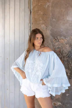 Bluse Yira Bordado Blau