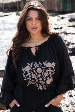 Bluse Yira Bordado Schwarz