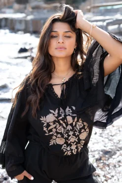 Bluse Yira Bordado Schwarz