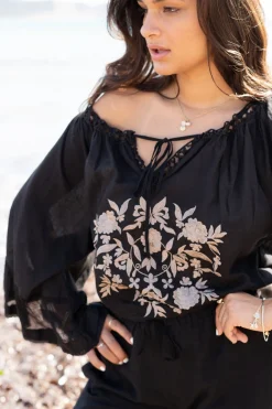 Bluse Yira Bordado Schwarz