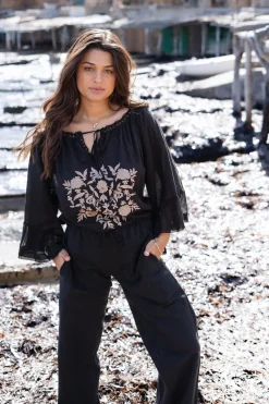 Bluse Yira Bordado Schwarz