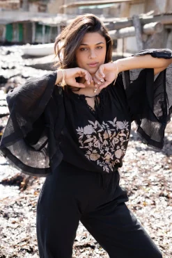 Bluse Yira Bordado Schwarz