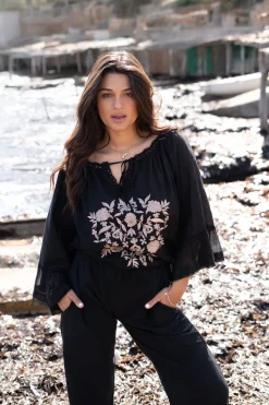 Bluse Yira Bordado Schwarz