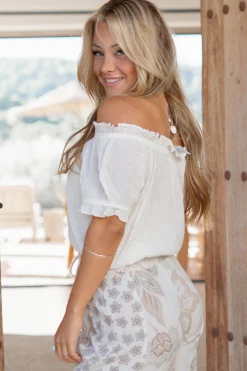 Crop Top Rabel Blume Elfenbein