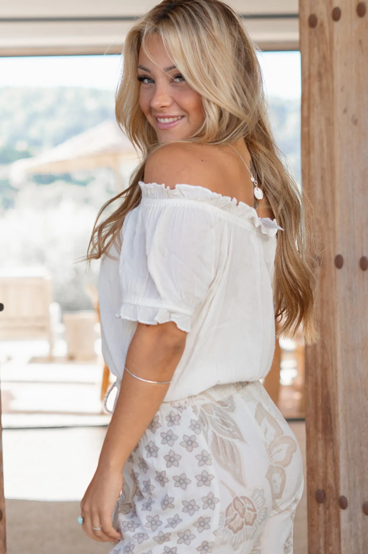 Crop Top Rabel Blume Elfenbein