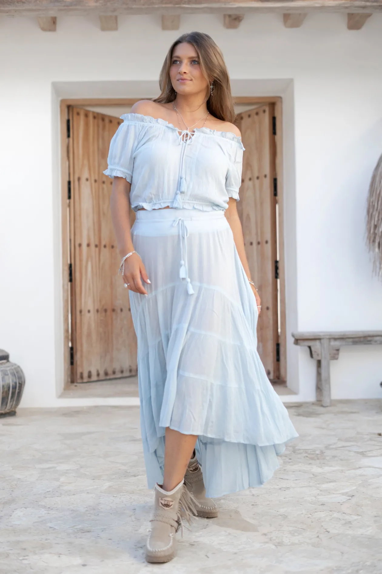 Crop Top Rabel Flower Blassblau