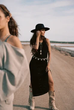 Felin Ajour Strickkleid Schwarz