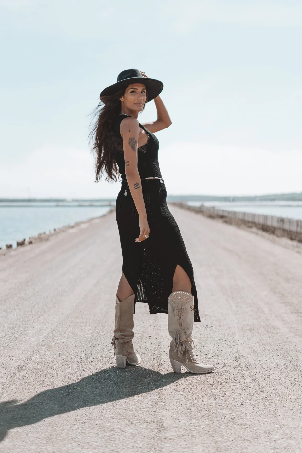 Felin Ajour Strickkleid Schwarz